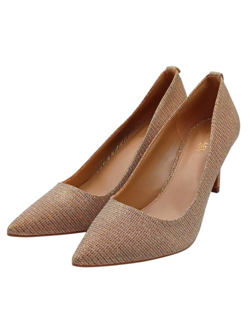 LkNew GORGEOUS Michael Kors Women's MK Kitten Flex Pump Gold Lurex Sparkle 7.5